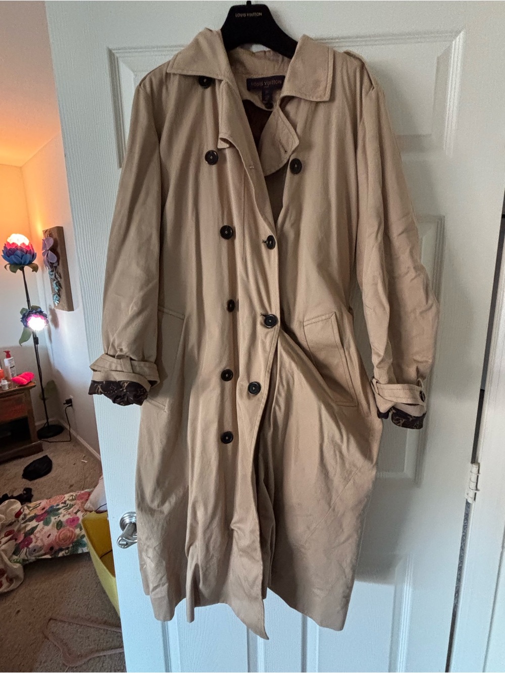 Louis Vuitton Beige Double Breasted Belted Monogram Lined Trench Coat EU 42 10